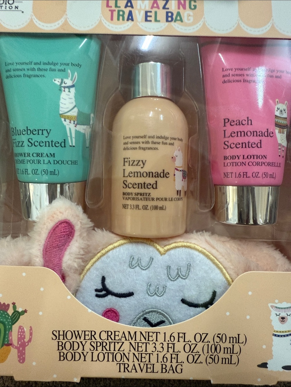 Kids Travel Bath Set - Peach, Blue & Cream - Llamazing Travel Bag